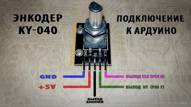 Схема подключения энкодера модуля KY-040 к arduino Схема подключения энкодера модуля KY-040 к arduino